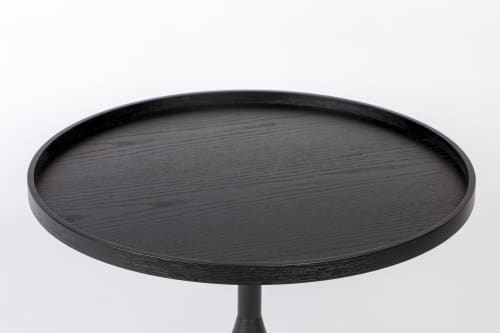 Meubles Tables basses | Table basse ronde en métal et bois noir - AF78220