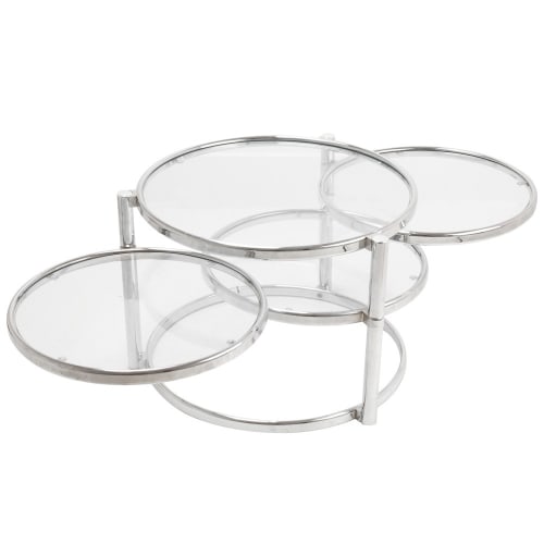 Meubles Tables basses | Table basse 4 plateaux modulables en verre et acier H43cm - DT17147
