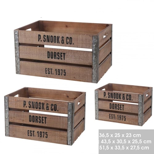 Déco Boîtes | Set de 3 caisses en bois et métal - XU44439
