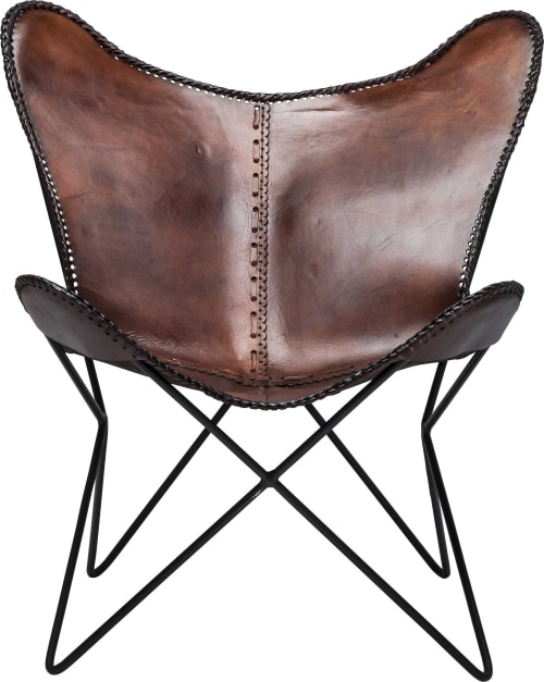 Canapés et fauteuils Fauteuils | Fauteuil papillon en cuir et acier noir - FX43691