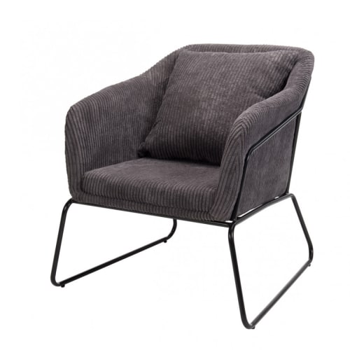 Canapés et fauteuils Fauteuils | Fauteuil en tissu velours cotelé gris anthracite pieds évasés en métal - LD97200