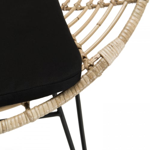 Canapés et fauteuils Fauteuils | Fauteuil en rotin naturel coussin noir pieds métal - RY28859