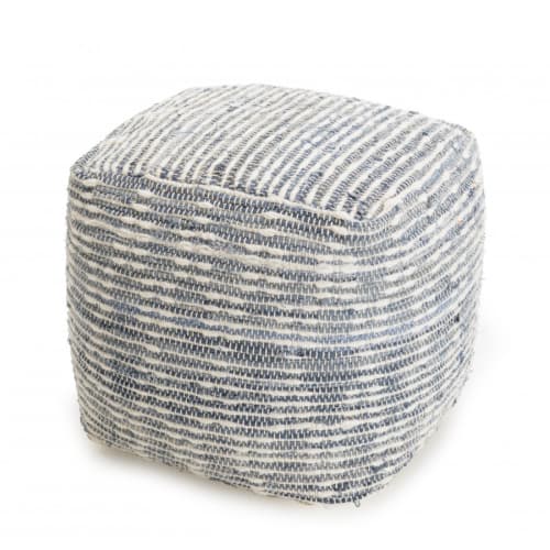 Canapés et fauteuils Poufs | Pouf carr‚ coton et laine bleu et blanc - XO32162