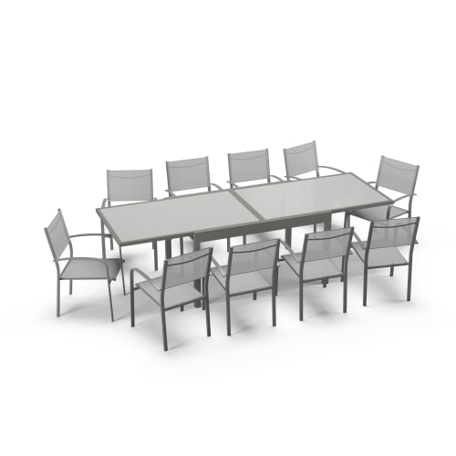 Jardin Ensemble table et chaises de jardin | Table de jardin extensible 10 places en aluminium gris - YI44562