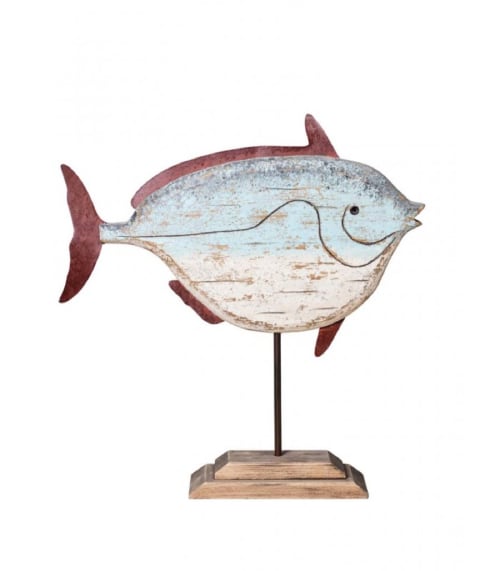 Déco Statuettes et figurines | Statue déco à poser en bois et métal poisson - QL10873
