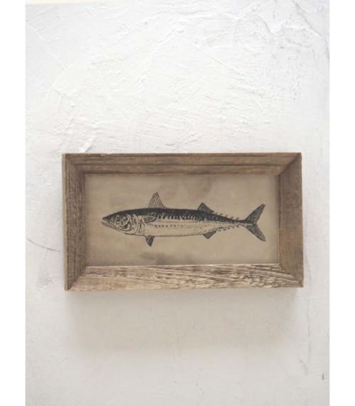 Déco Toiles et tableaux | Tableau en bois style gravure poisson 33x18 - HV35984