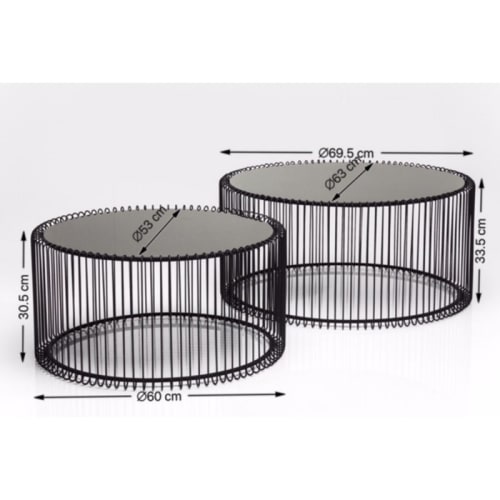 Meubles Tables basses | 2 tables basses rondes en acier noir et verre effet marbre - XI16080