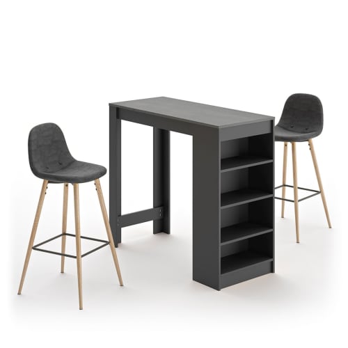 Meubles Tables à manger | Table et chaises  effet bois noir et béton - KJ95591