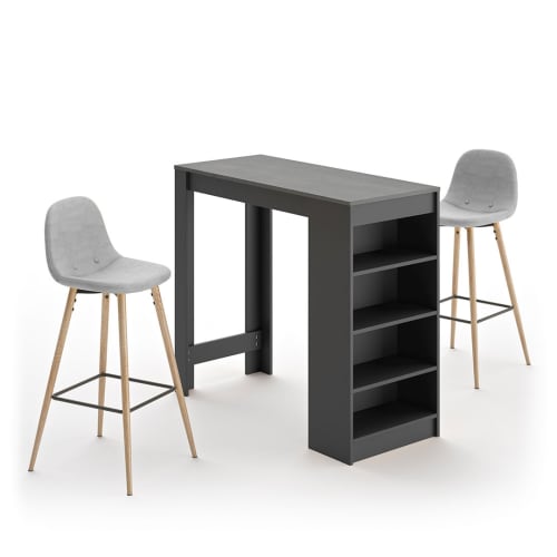 Mesa y sillas efecto madera negro y hormigón - gris claro COCOON