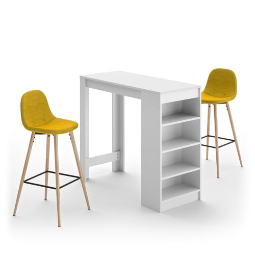 Mesa y sillas efecto madera blanco - amarillo