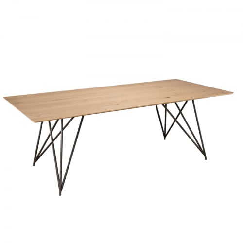 Meubles Tables à manger | Table à manger bois chêne pieds croisés métal noir L220 - IR78202
