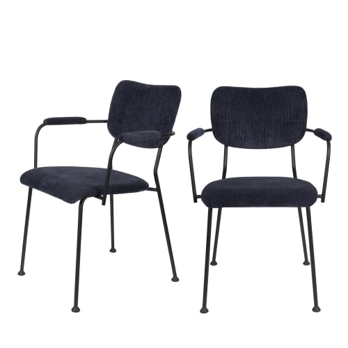 Meubles Chaises | 2 fauteuils de table en velours côtelé bleu marine - CC90796