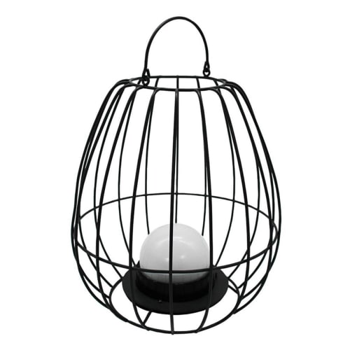 Lanterne cage métal sans fil LED Métal Noir H26CM