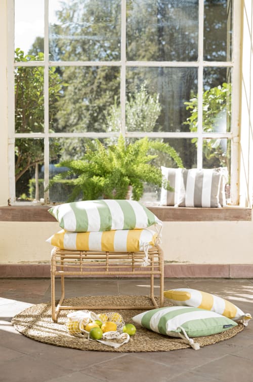 Jardin Coussins extérieur | Housses de coussin rayées taupe/blanc avec corde - WD93345