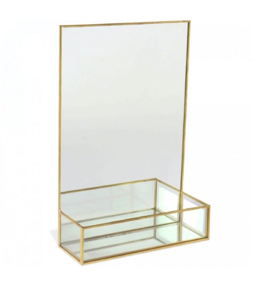 Déco Miroirs | Miroir à poser métal doré avec étagère 20x30cm - SB52865