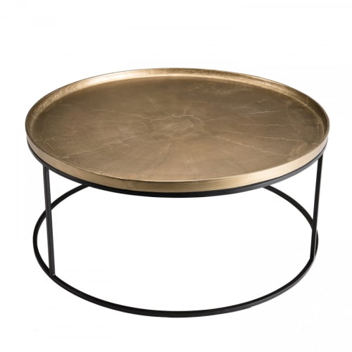 Table basse ronde aluminium doré pieds ronds métal noir D88 | Maisons du Monde
