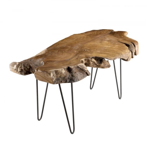 Meubles Tables basses | Table basse forme naturelle en teck pieds ‚pingles m‚tal noir L118 - PV82565