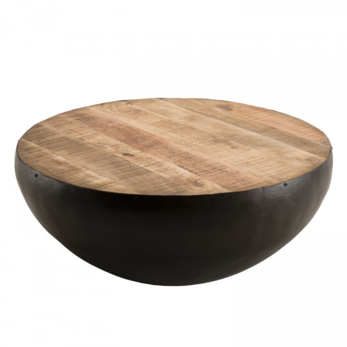 Meubles Tables basses | Table basse ronde bois manguier et m‚tal noir D71 - VG67553