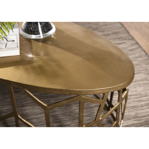 Meubles Tables basses | Table basse ovale pietement graphique aluminium dor‚ L150 - ZU37675