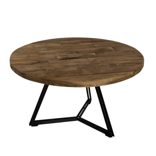 Meubles Tables basses | Table basse ronde en teck recycl‚ et pieds m‚tal noir D75 - ZJ18816