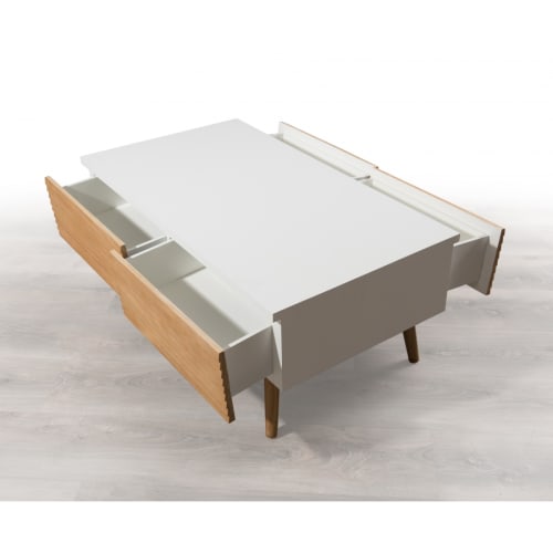 Meubles Tables basses | Table basse 4 tiroirs en bois clair et blanc L90 - MU77376