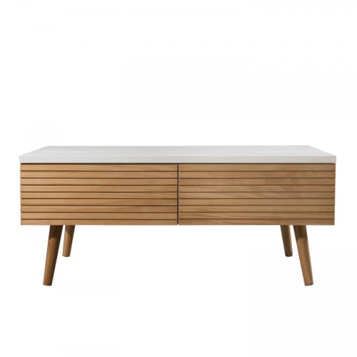 Meubles Tables basses | Table basse 4 tiroirs en bois clair et blanc L90 - MU77376