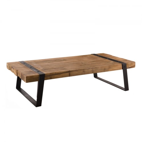 Meubles Tables basses | Table basse rectangulaire plateau teck recycl‚ pieds m‚tal noir L140 - YT29900