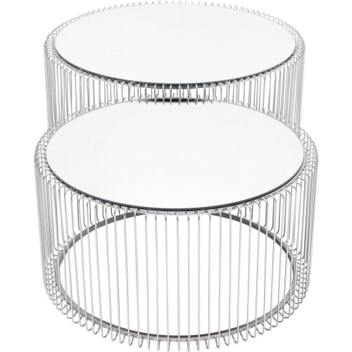 Meubles Tables basses | 2 tables basses rondes en acier argenté et verre miroir - BF15138