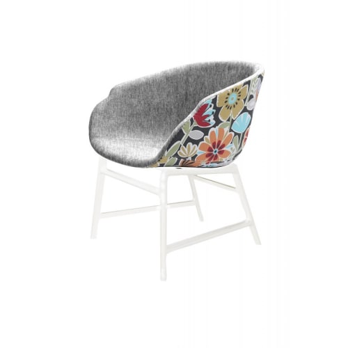 Canapés et fauteuils Fauteuils | Fauteuil tissu gris et motif fleurs - OG04482