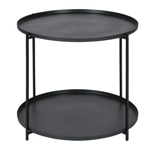 Meubles Tables basses | Table basse métal vert foncé ronde Ø56,5 cm deux plateaux - LS02749
