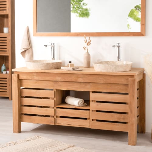 Mueble cuarto de baño de teca doble lavabo 145 cm | Maisons du Monde