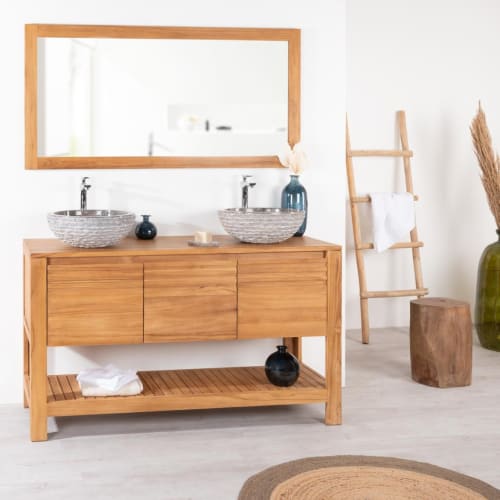 Meuble salle de bain en teck 3 portes L140cm | Maisons du Monde