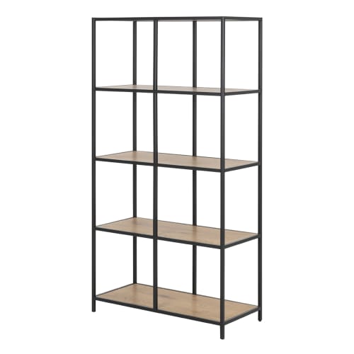 noir 5 tablettes style industriel Bibliothèque KRAPINA 150 cm chêne