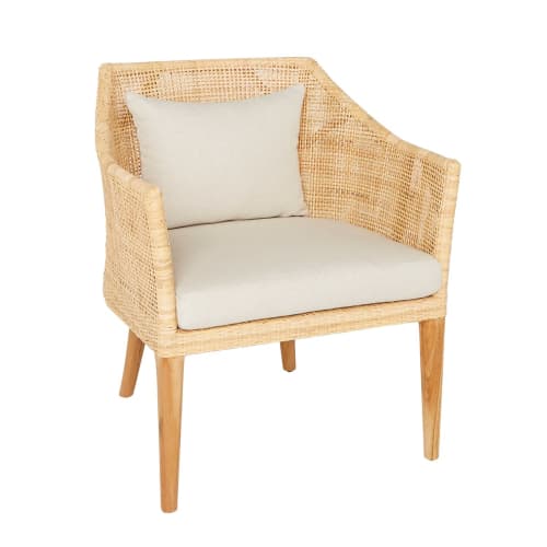 Canapés et fauteuils Fauteuils | Fauteuil en teck et cannage beige - UK15065