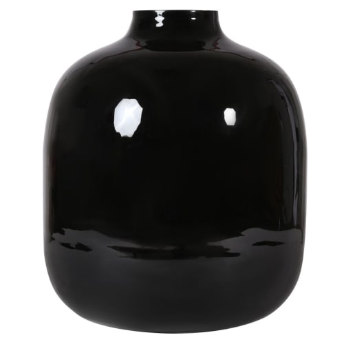 Vase rond en fer émaillé noir H37cm