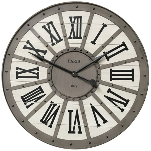 Déco Horloges murales et horloges à poser | Horloge industrielle en métal et bois D93 - UC01809