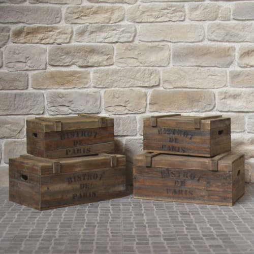 Déco Boîtes | Lot de 2 coffres en bois style ancien - US53155