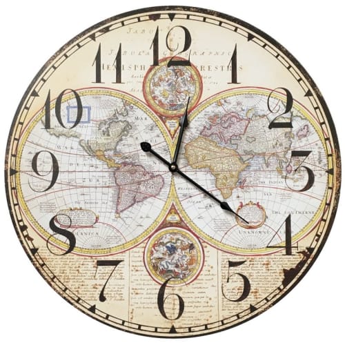 Déco Horloges murales et horloges à poser | Horloge hémisphère en bois mdf D58 - KS45211