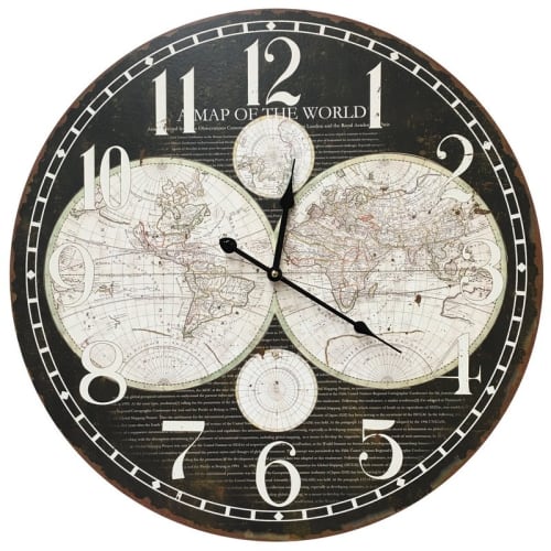 Déco Horloges murales et horloges à poser | Horloge hémisphère en bois mdf noir D58 - ML64131