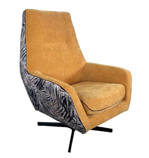 Canapés et fauteuils Fauteuils | Fauteuil bicolore tissu imprimé et velours ocre - IM06850