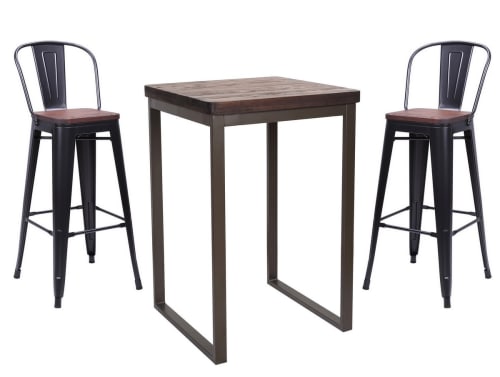 Meubles Tables à manger | Ensemble haut acier/bois massif foncé - UN63211