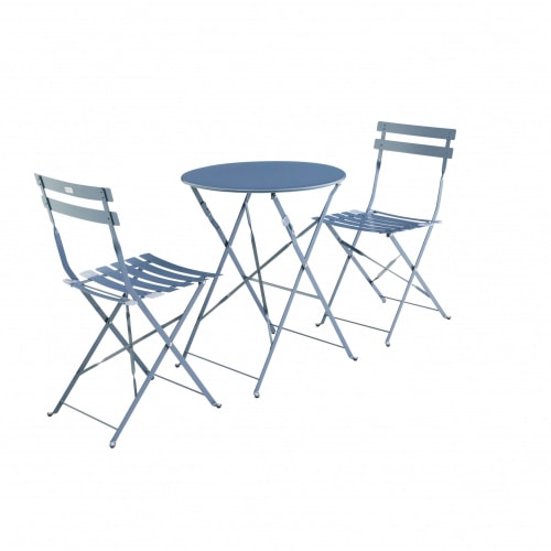 Jardin Ensemble table et chaises de jardin | Ensemble bistrot rond pliable bleu grisé D60cm - XN63336