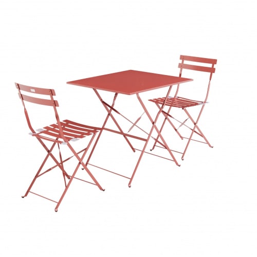 Jardin Ensemble table et chaises de jardin | Ensemble de jardin bistrot pliable carré terra cotta - YM65078