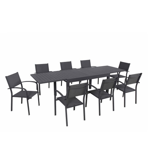 Jardin Ensemble table et chaises de jardin | Ensemble de jardin 8 places extensible en aluminium anthracite - LG27234