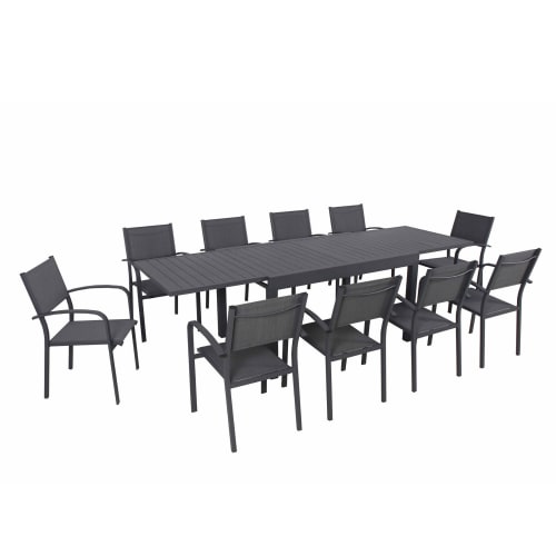 Jardin Ensemble table et chaises de jardin | Ensemble de jardin 10 places extensible en aluminium anthracite - PE59814
