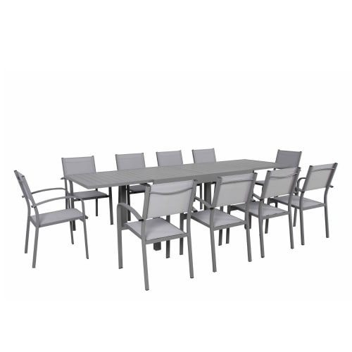 Jardin Ensemble table et chaises de jardin | Ensemble de jardin 10 places extensible en aluminium gris - EK80952