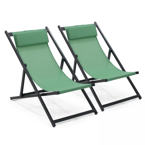 Jardin Bains de soleil et chaises longues | Lot de 2 transats en aluminium vert - LE42024