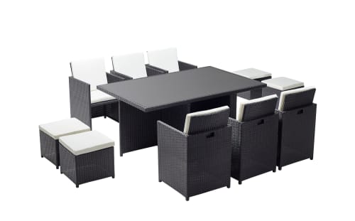 Jardin Ensemble table et chaises de jardin | Table et chaises 10 places encastrables résine noir/blanc - DJ09574