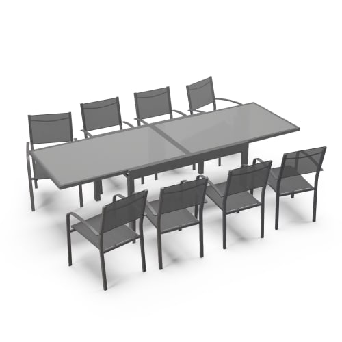 Jardin Ensemble table et chaises de jardin | Table de jardin 8 personnes en aluminium gris anthracite - FN37425