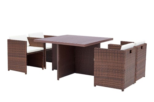 Jardin Ensemble table et chaises de jardin | Table et chaise 4 places encastrables alu résine marron/blanc - XD08969